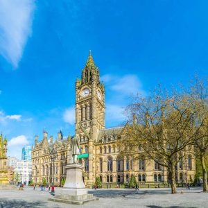 View of the town hall in Manchester, England